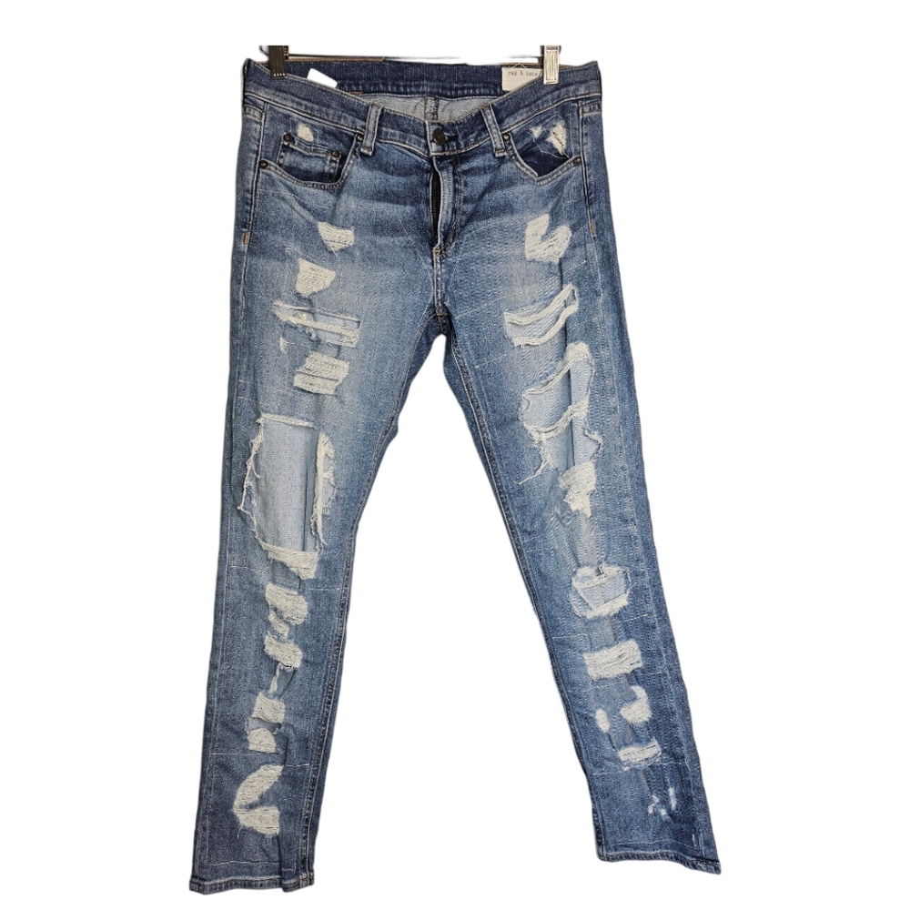Rag & Bone Medium Blue Brigade Distressed Boyfriend Skinny Jeans size 30